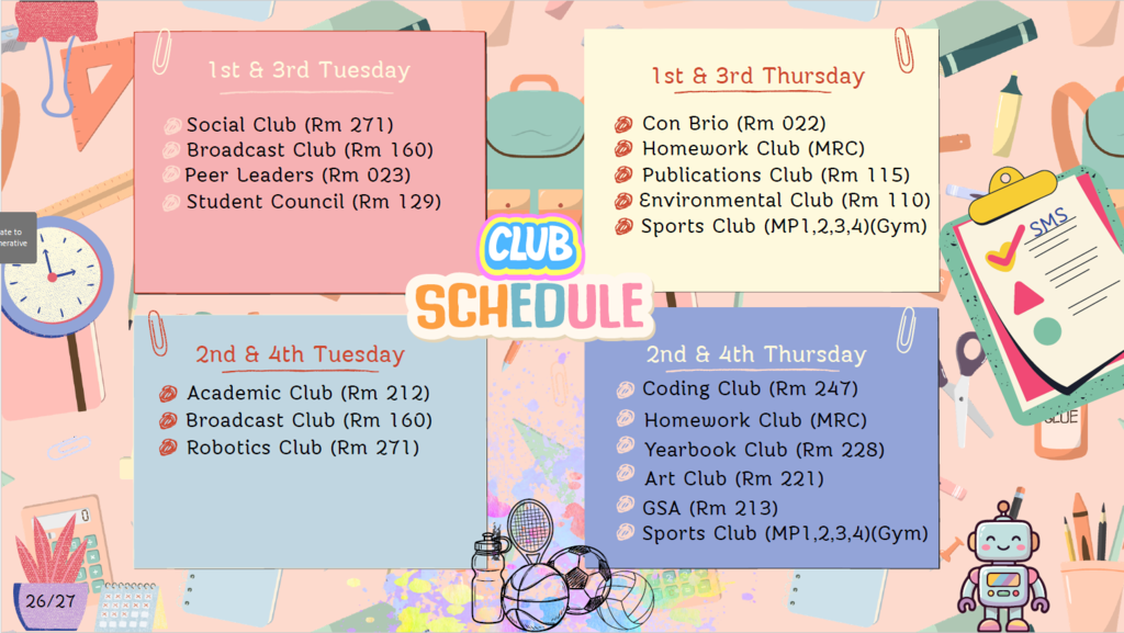 SMS Club Schedule