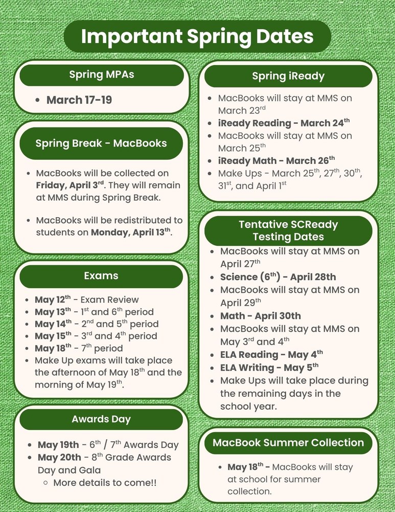 Important Spring Dates flier