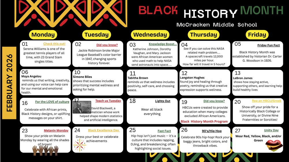 Black History Month Calendar