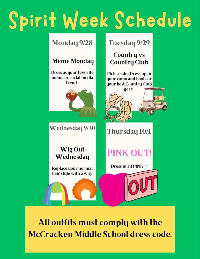 Homecoming Spirit Week Dress Up Days