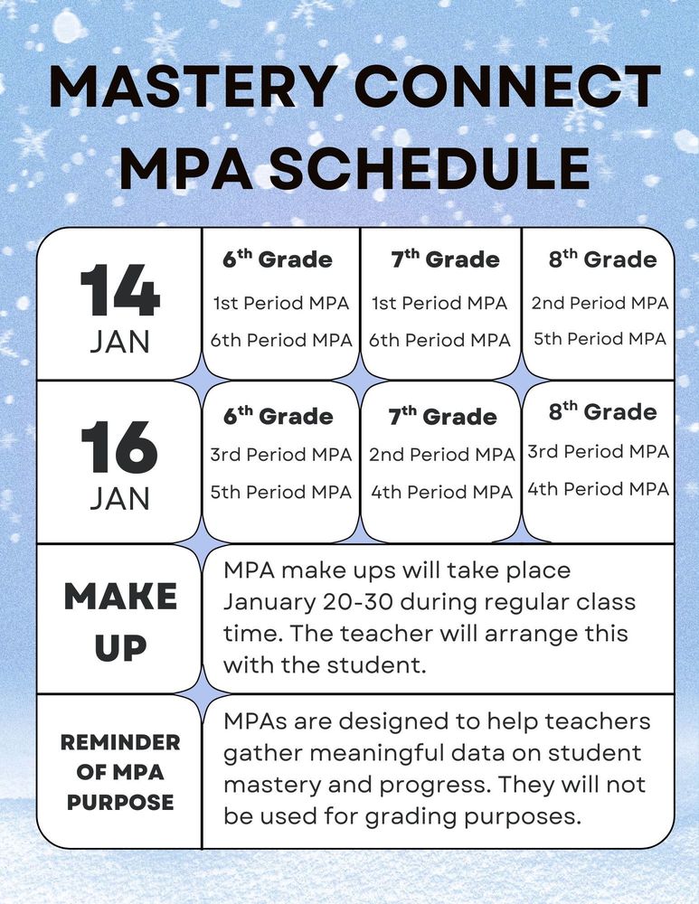 MPA Testing Schedule