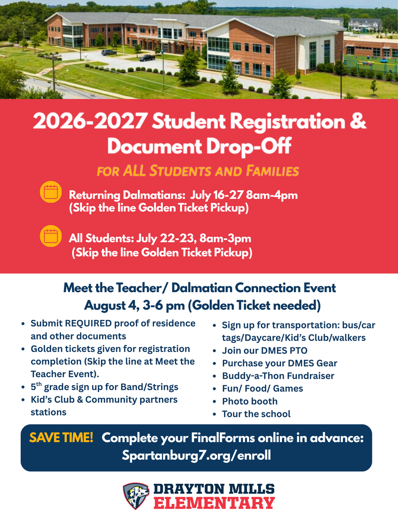 2026-2027 DMES Student Registration & Document Drop-Off