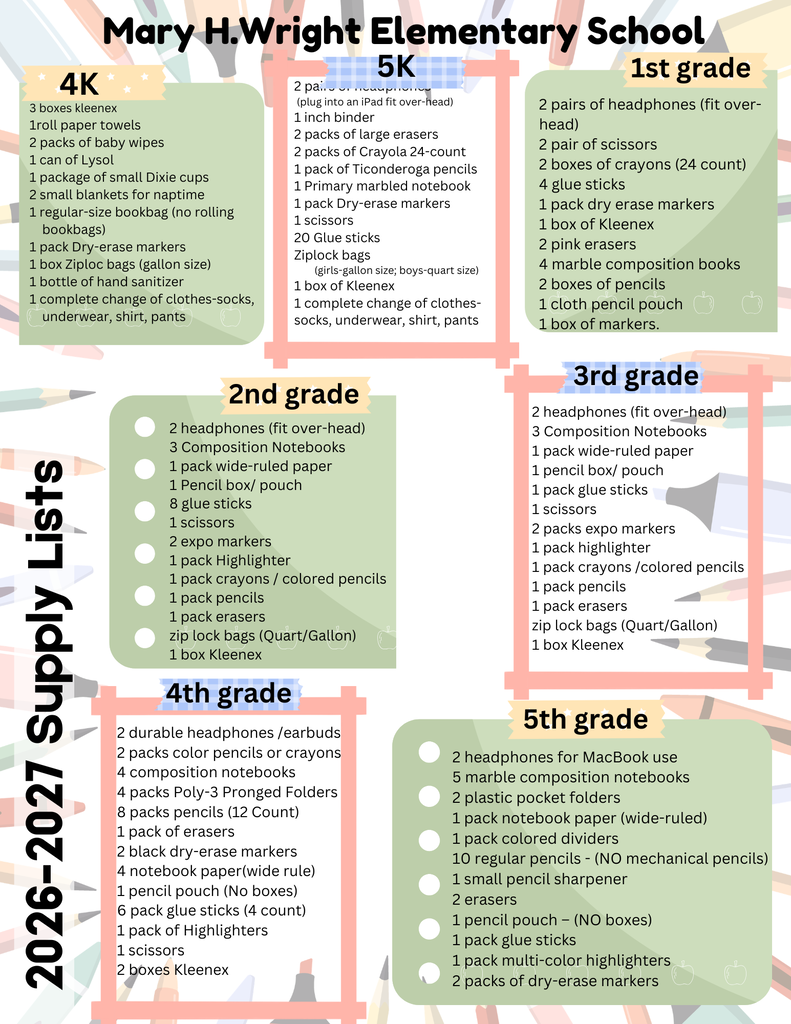 2026-2027 School Supply List