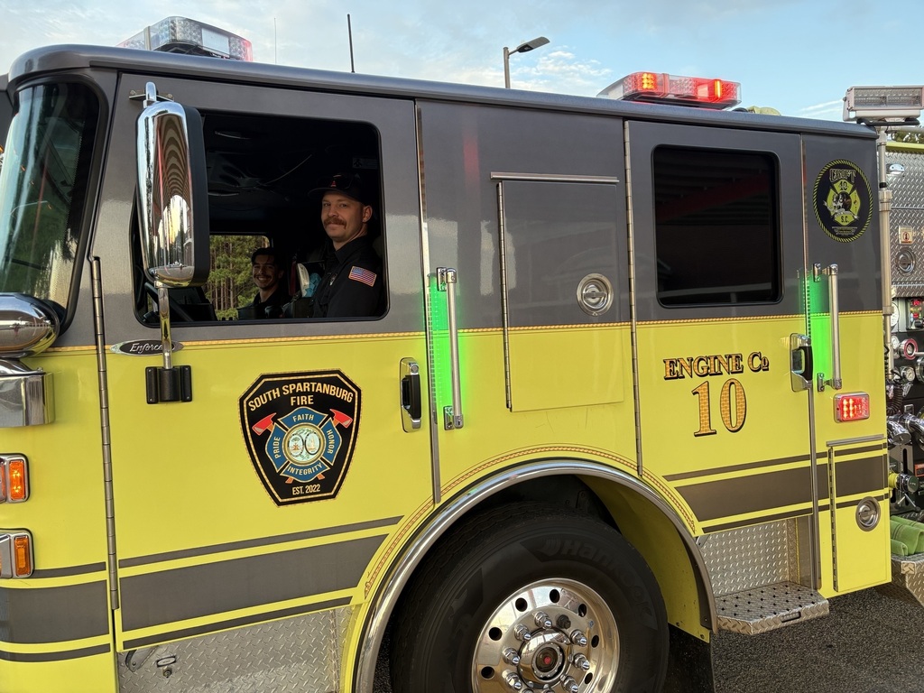 Firefighters from South Spartanburg Fire Department Greeting EP Todd Students