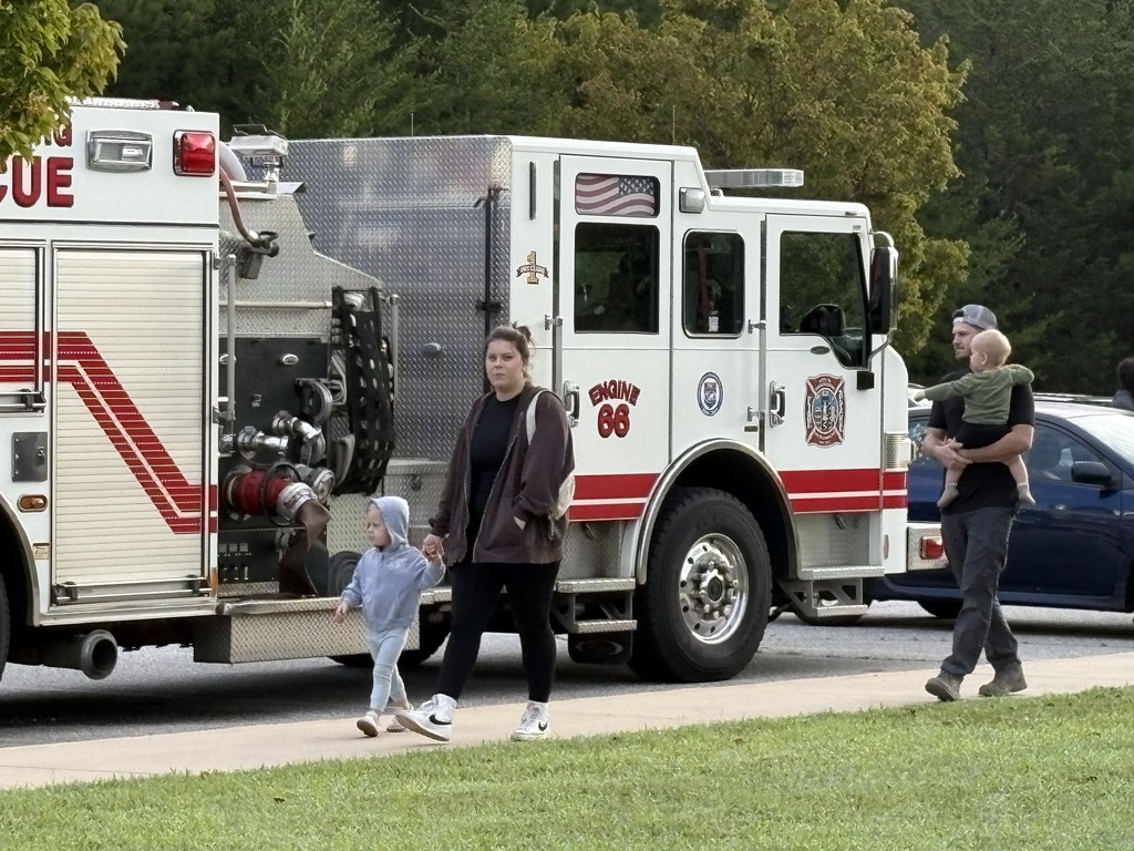 Firefighters from South Spartanburg Fire Department Greeting EP Todd Students
