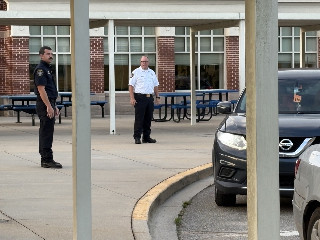 Firefighters from South Spartanburg Fire Department Greeting EP Todd Students