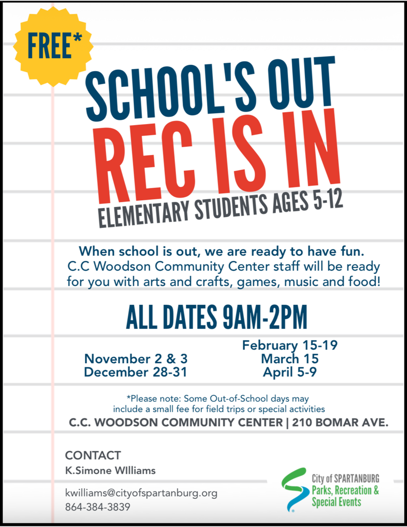 CC woodson Community Center rec is in for ages 5-12 on Nov 2-3