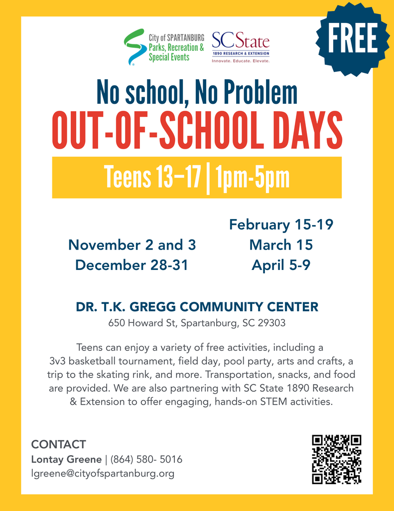 TK Gregg Center rec is in for teens 13-17 on Nov 2-3