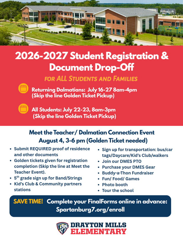 2026-2027 DMES Student Registration Document Drop-Off