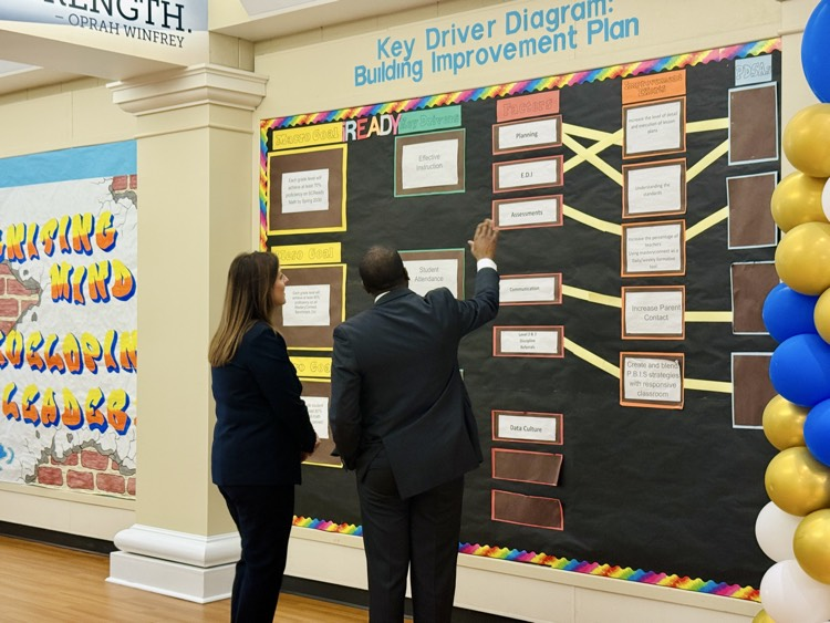 Dr. Clarke leads Ellen Weaver through Cleveland Academy