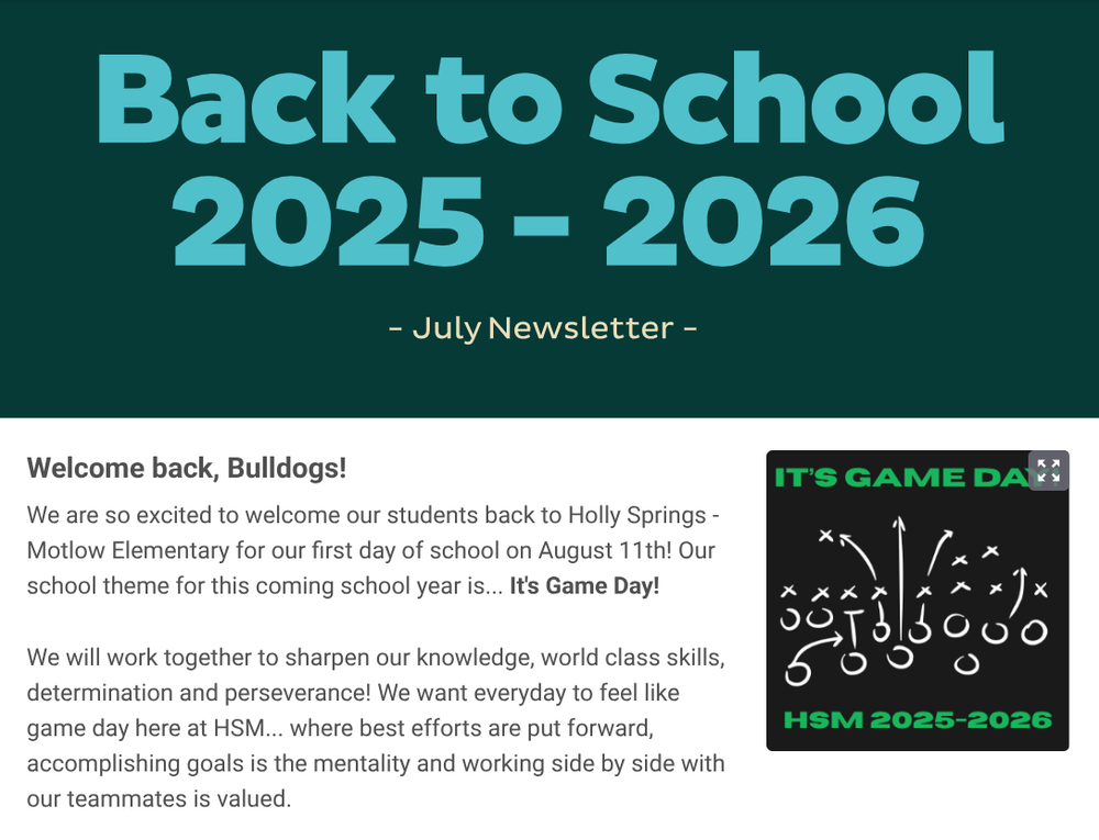 Back To School Newsletter
