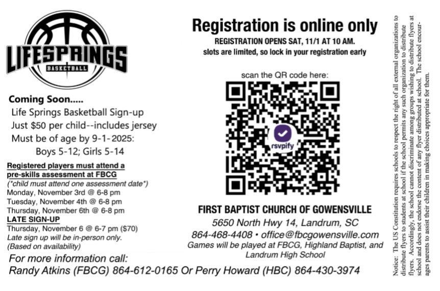 Lifesprings basketball announcement
