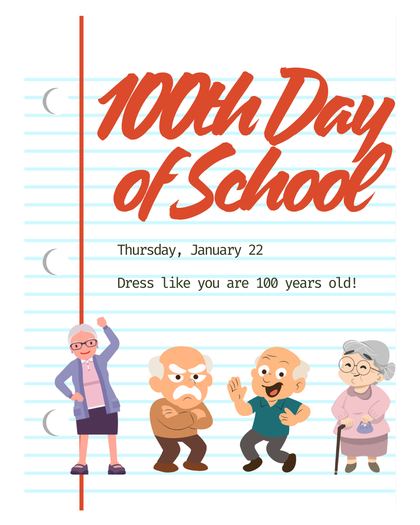 100th day of school dress-up day announcement