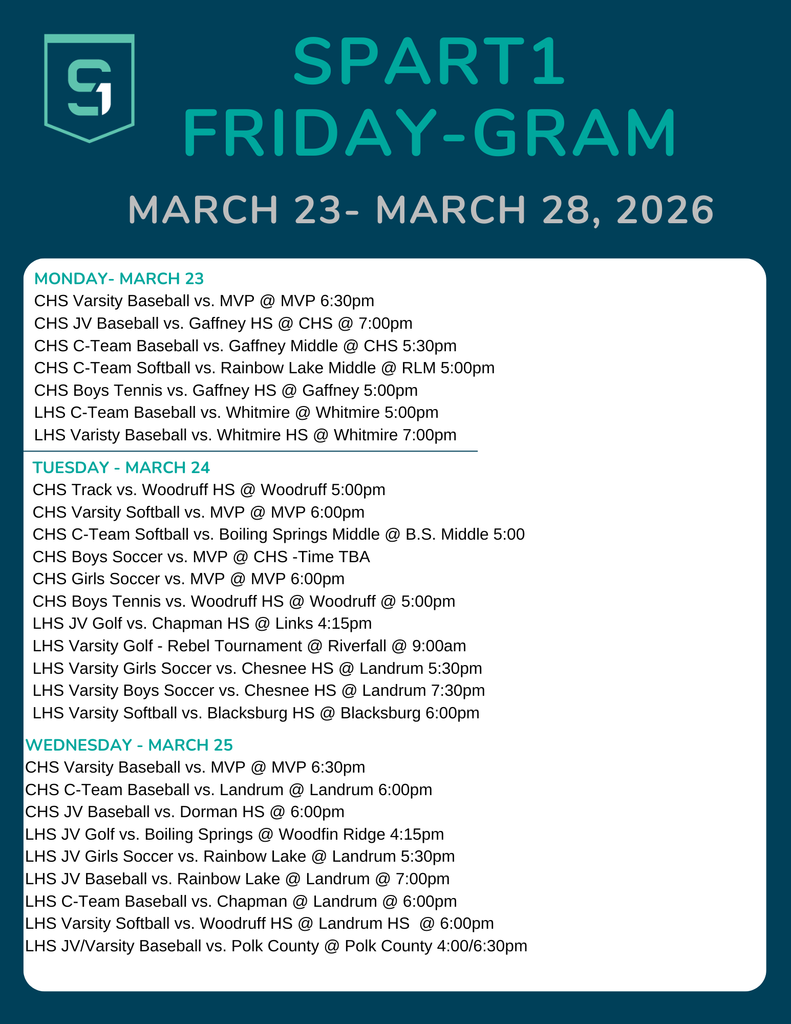 Spartanburg One Friday Gram with Dates of Events for this week