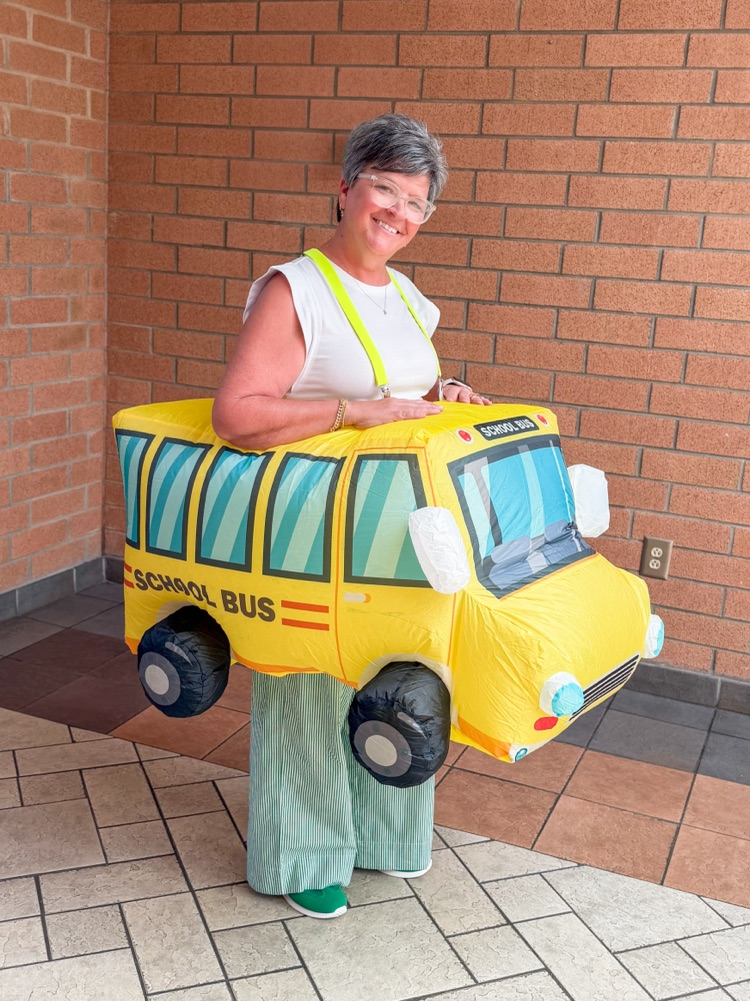 Allison Mathis with a blow up bus on