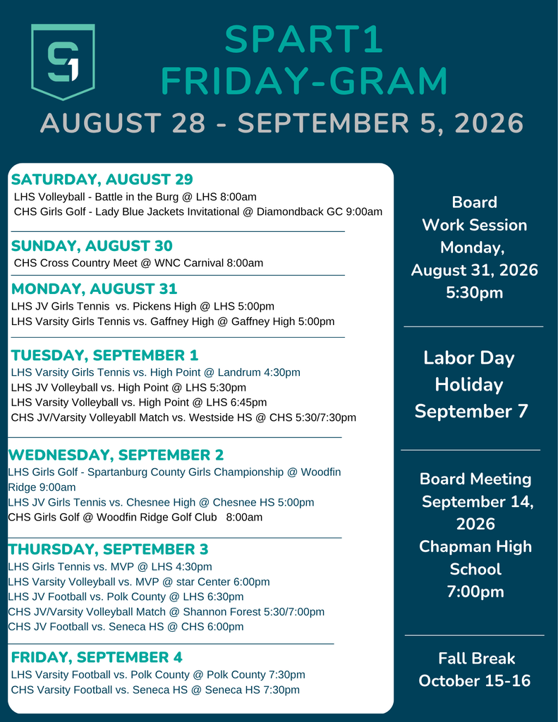 a weekly schedule of events