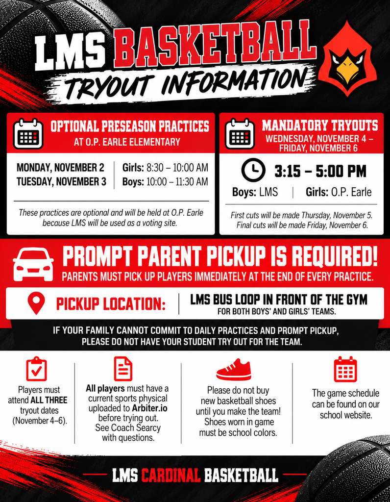 LMS basketball tryout flyer