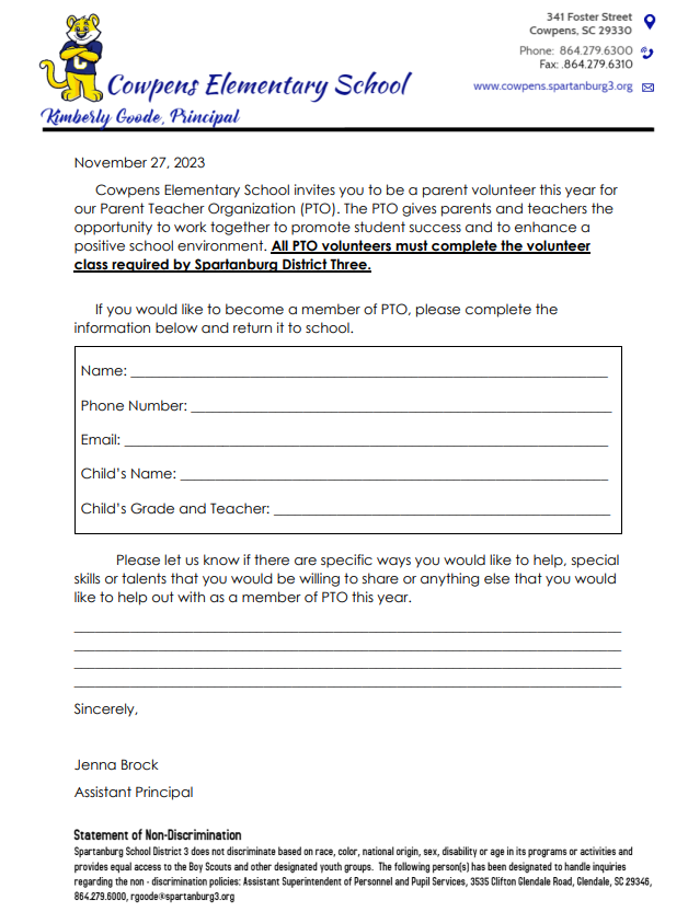 PTO Cowpens Elementary School