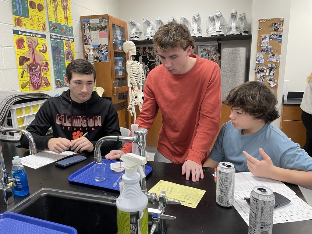 Mrs. Dubois's chemistry classes brush up on their measurement skills in this station's activity.