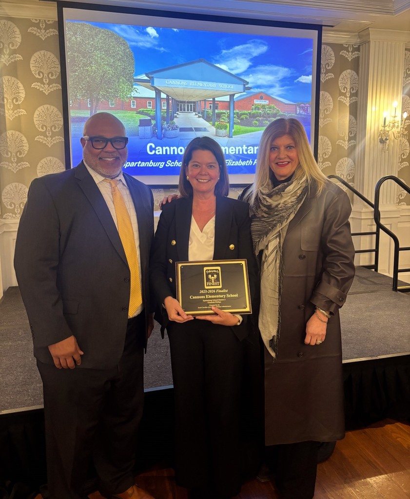 Yesterday, Cannons Elementary School Principal Mrs. Phillips officially accepted the 2025-26 Palmetto's Finest Finalist Award on behalf of Cannons Elementary, accompanied by Assistant Principal Mrs. Kyle and D3 Superintendent Dr. Fowler.  This outstanding recognition is a credit to the hard work of our Cannons Elementary students, staff, and administrators!  Winners will be announced next month. Congratulations, Cannons Champions! #dreambig