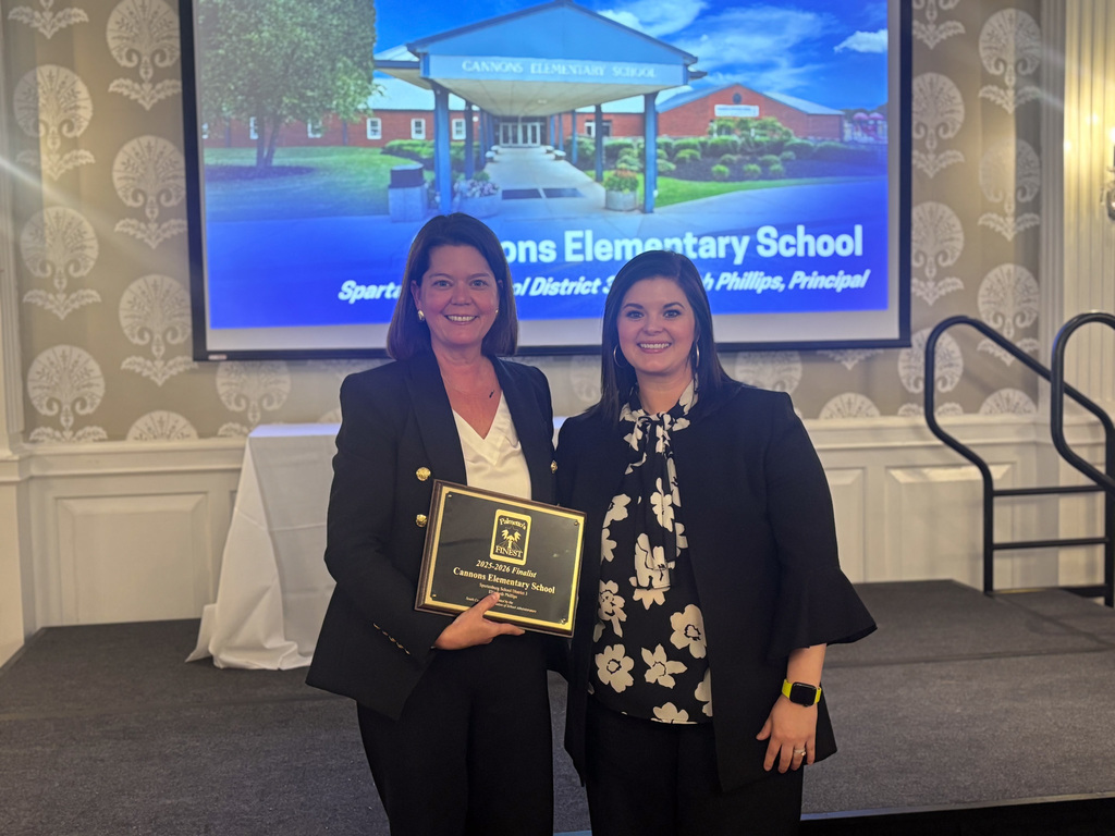 Yesterday, Cannons Elementary School Principal Mrs. Phillips officially accepted the 2025-26 Palmetto's Finest Finalist Award on behalf of Cannons Elementary, accompanied by Assistant Principal Mrs. Kyle and D3 Superintendent Dr. Fowler.  This outstanding recognition is a credit to the hard work of our Cannons Elementary students, staff, and administrators!  Winners will be announced next month. Congratulations, Cannons Champions! #dreambig