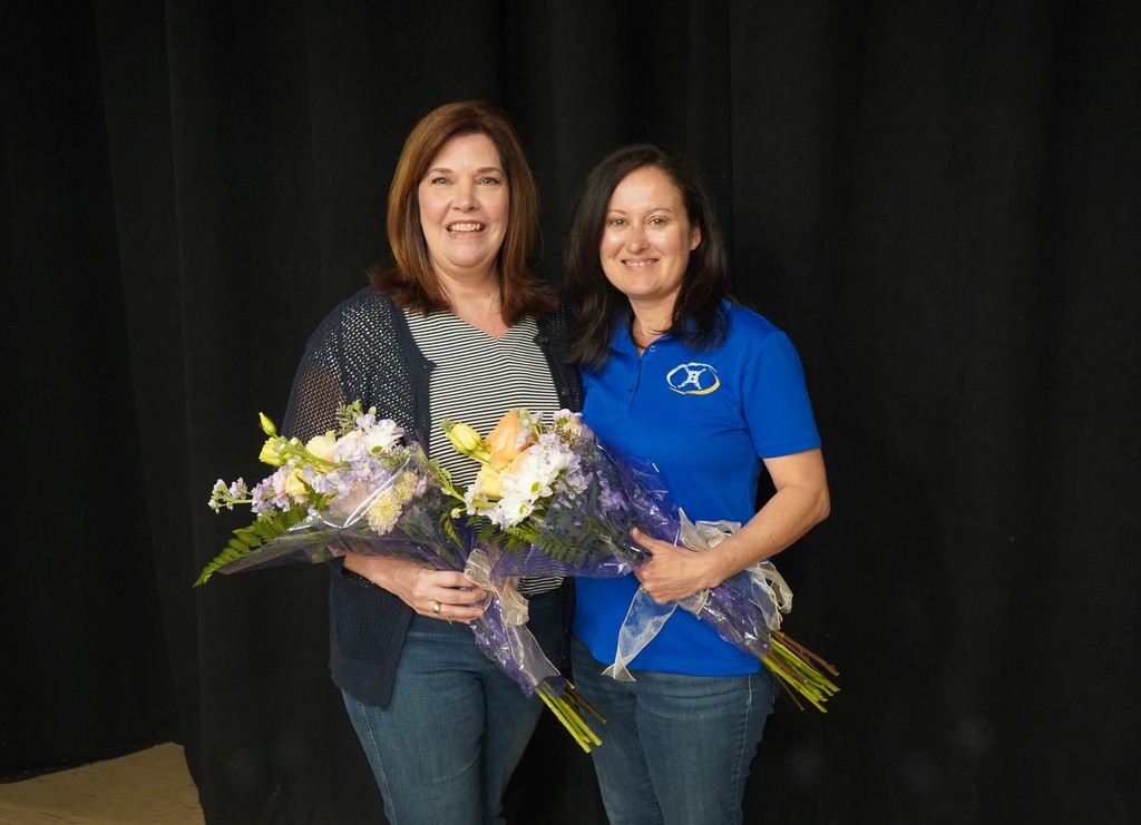 Teacher of the Year, Mrs. Fox, and Support Staff of the Year, Mrs. Wall