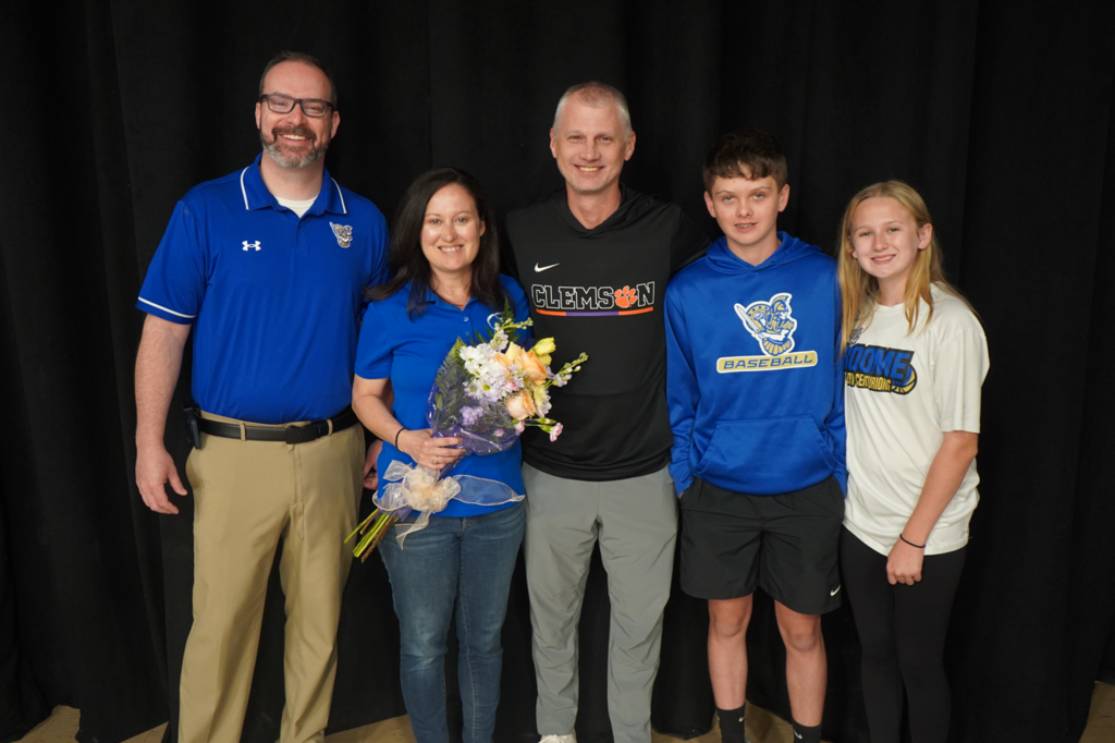 Teacher of the Year, Mrs. Fox, and Support Staff of the Year, Mrs. Wall