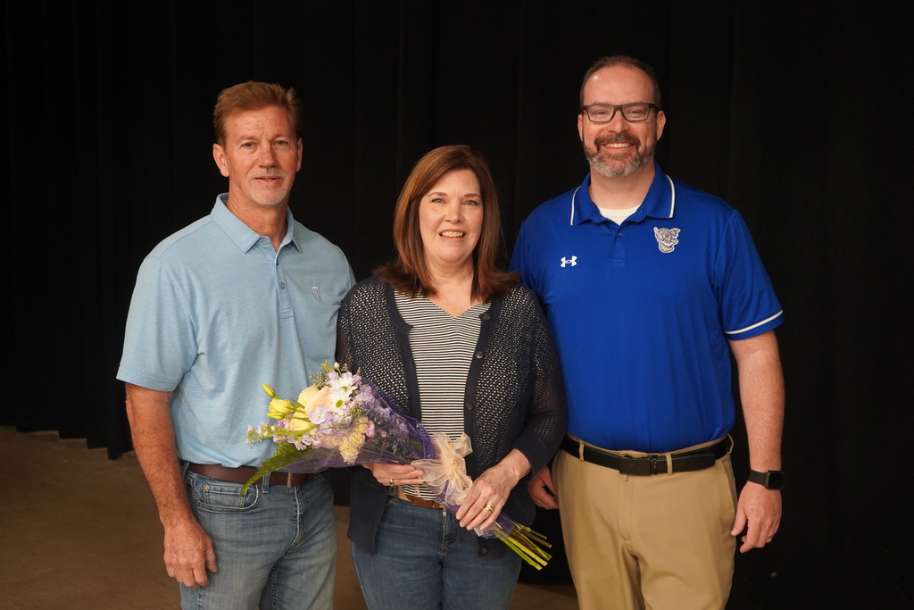 Teacher of the Year, Mrs. Fox, and Support Staff of the Year, Mrs. Wall