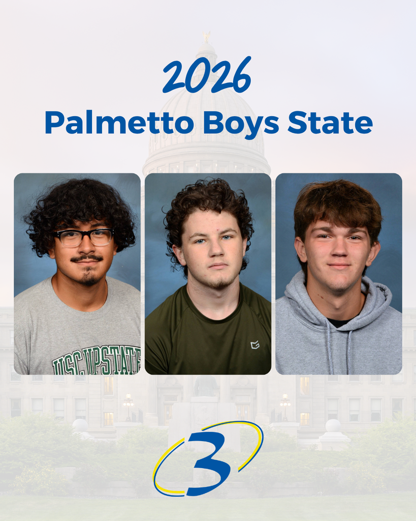 Congratulations to Jeroboam Leiva, Aidan McAmish, and Coleman O’Dell! They will represent Broome High School at Palmetto Boys State this summer.    Each year, more than 1,000 rising seniors across the state are nominated by their high school teachers and counselors to be delegates or “citizens” at Boys State. Students nominated are then interviewed and selected by the local American Legion Post. The program is widely considered to be as much about leadership training as it is an opportunity to learn about and participate in government and politics.  We are excited for Jeroboam, Aidan, and Coleman!