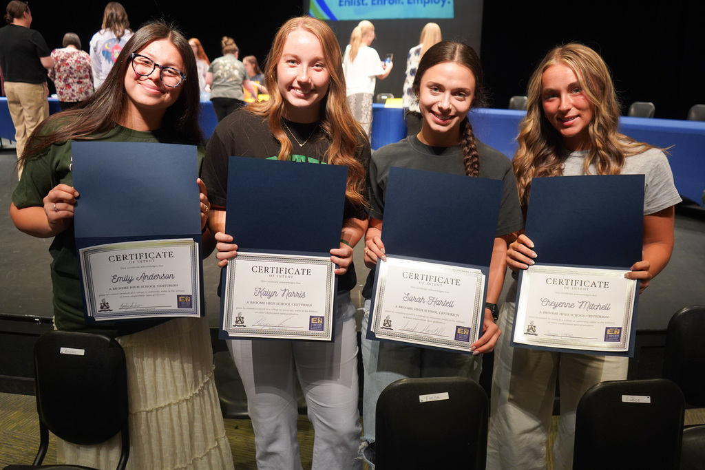 This morning, more than 50 Gettys D. Broome High School seniors signed their letters of intent to pursue their "E": Enlist, Enroll, or Employ.  Congratulations, Centurions! We are proud of you and wish you the very best in your future endeavors!