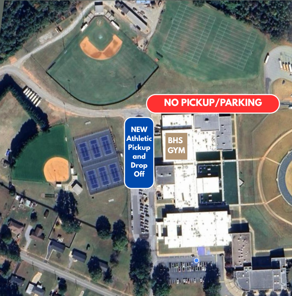 This map shows the new drop-off and pick-up guidelines for Broome High School until further notice.