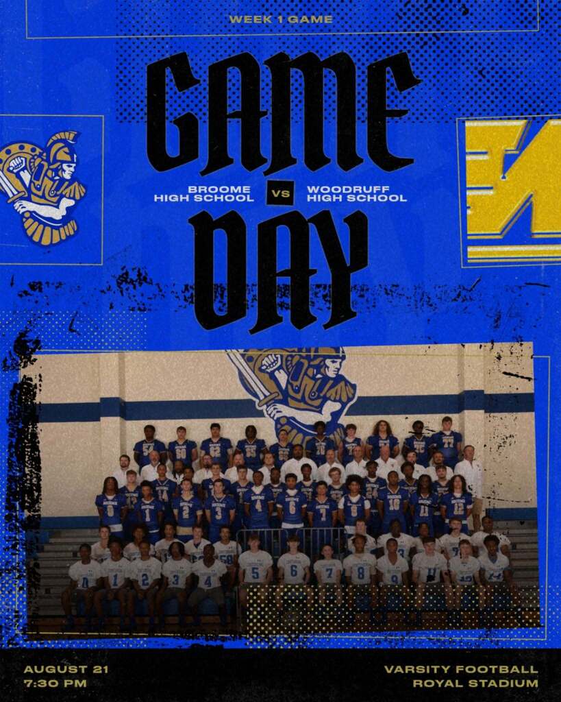 It's Game Day! 🏈 We hope you can join us at Royal Stadium tonight as our Centurions take on Woodruff! Kickoff is at 7:30 pm!  Please refer to the map below for information on parking as construction continues on Broome High School's new weight room! Go, Centurions!  #ConquerandPrevail 
