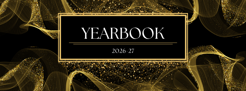 Gold and black decorative image with words Yearbook 2026-27