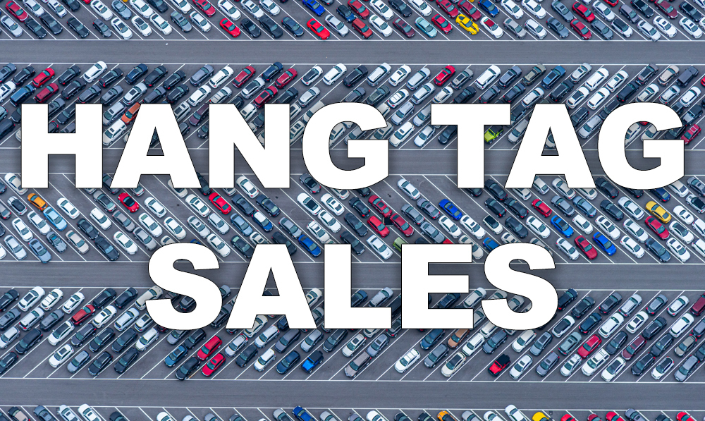 Hang Tag Sales Image with Cars in a Parking Lot