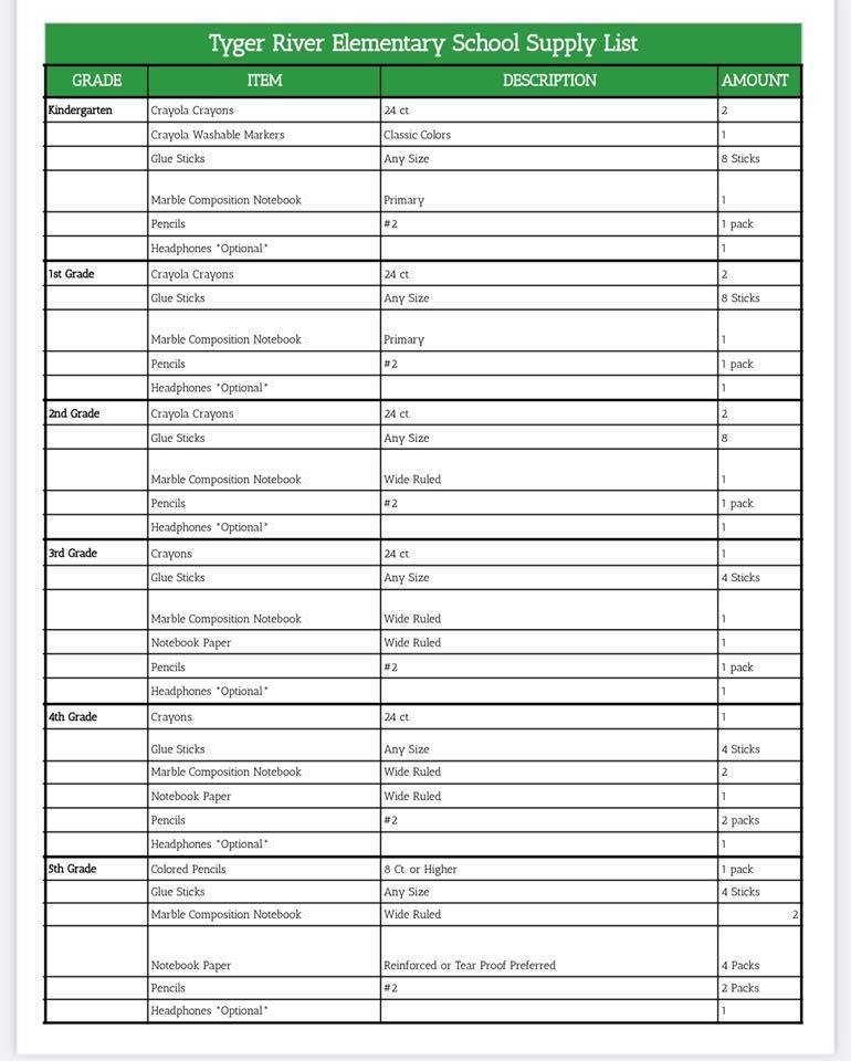 School Supply List