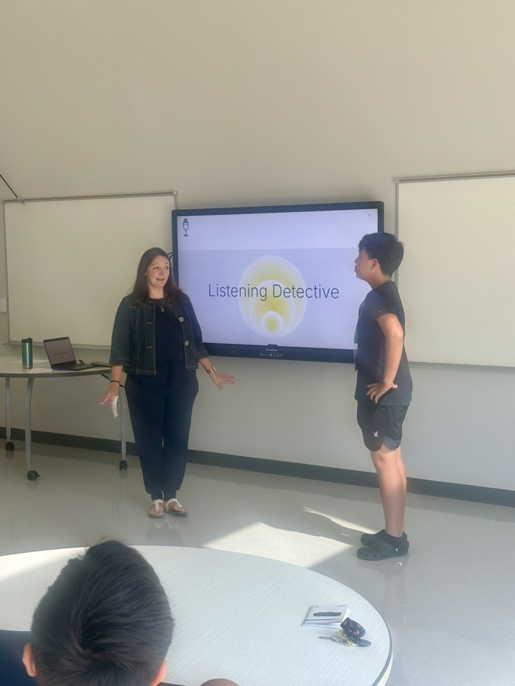 podcast speaker and students