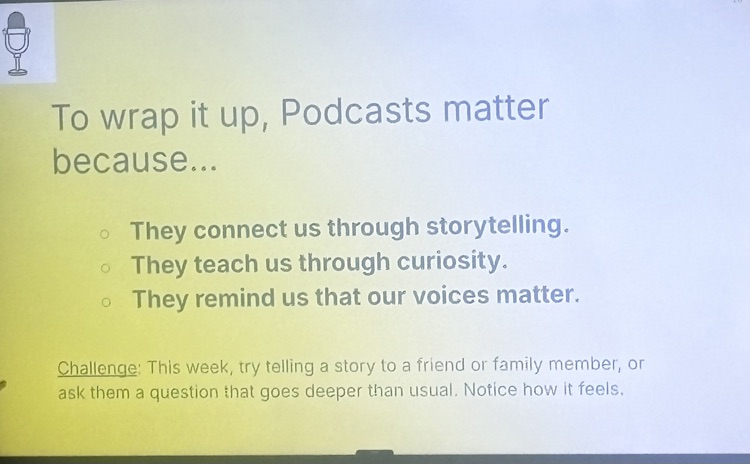 podcast speaker and students