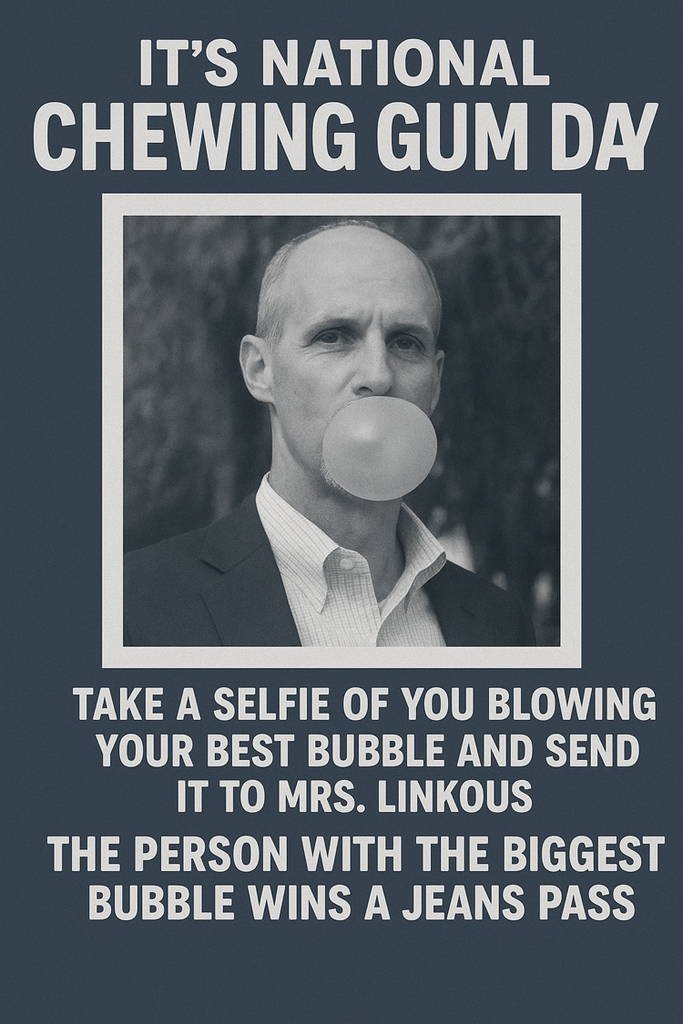 mr. Dean blowing a bubble