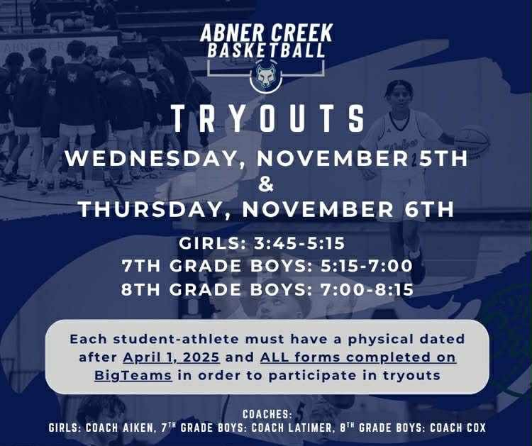 tryouts dates and info