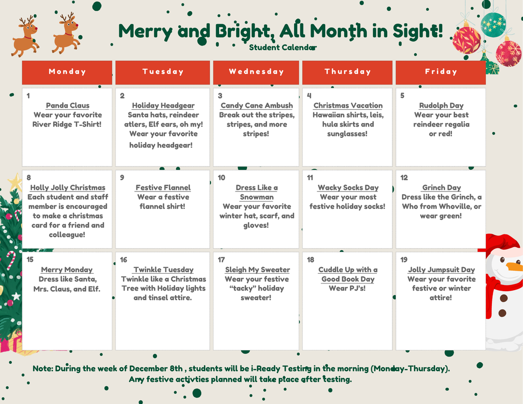Merry and Bright, All Month in Sight! Student Calendar
