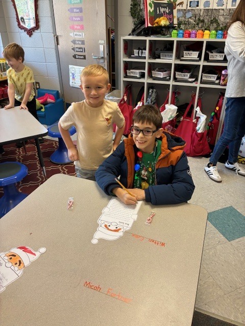 Mr. Jackson’s class came to help Mrs. Odom’s class write letters to Santa and eat candy canes! 