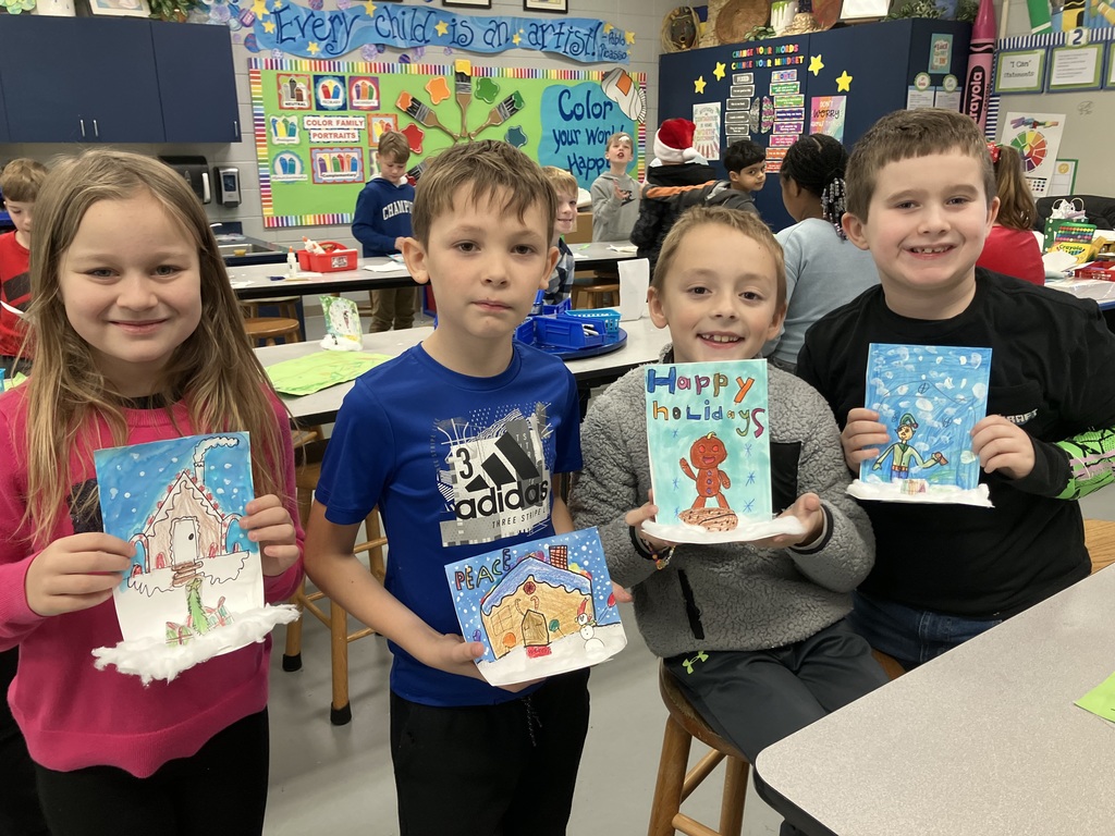 After the Holiday Card Contest judging was complete, Mrs. Goode's art students used their holiday card entries to create these amazing dioramas!  Love their holiday cheer!   