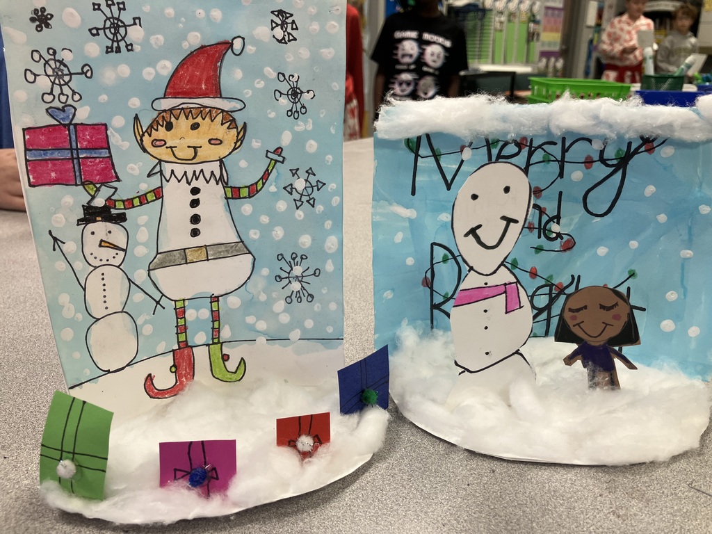 After the Holiday Card Contest judging was complete, Mrs. Goode's art students used their holiday card entries to create these amazing dioramas!  Love their holiday cheer!   
