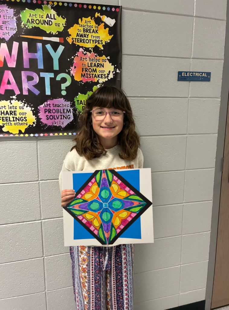 students whose artwork was selected to represent River Ridge at the District Office