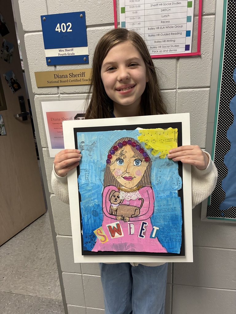 students whose artwork was selected to represent River Ridge at the District Office