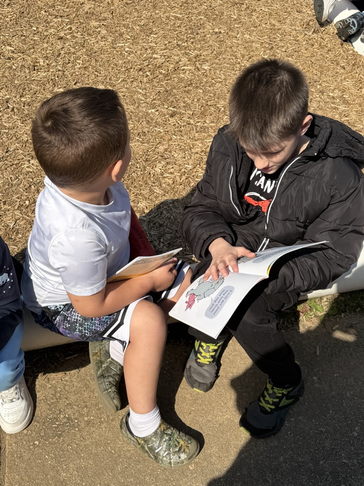 two classes reading together outside 