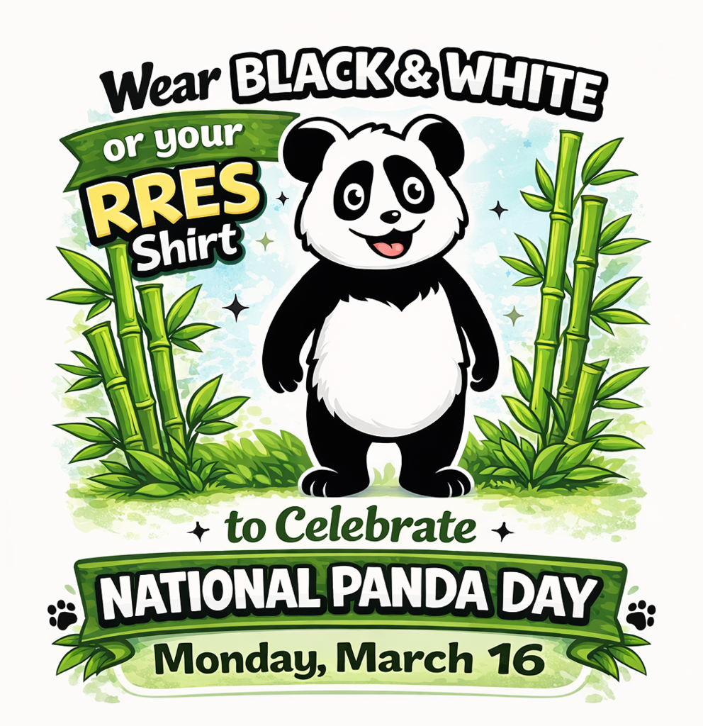 Don't forget to wear black and white or your RRES shirt on Monday as we celebrate National Panda Day!