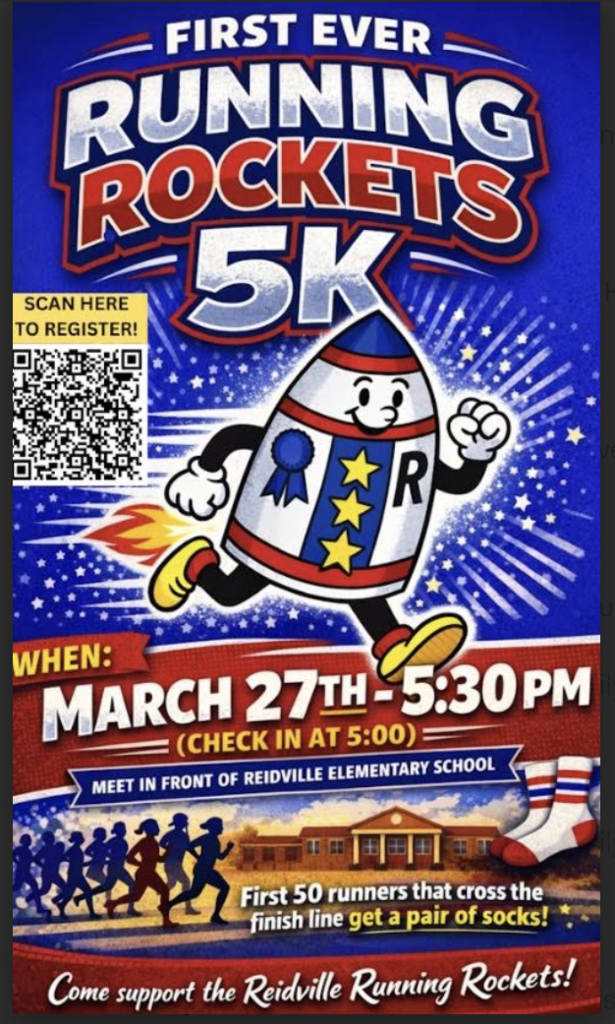 Join us for our first ever Running Rockets 5K! Open to the public. Use the QR code to get registered!