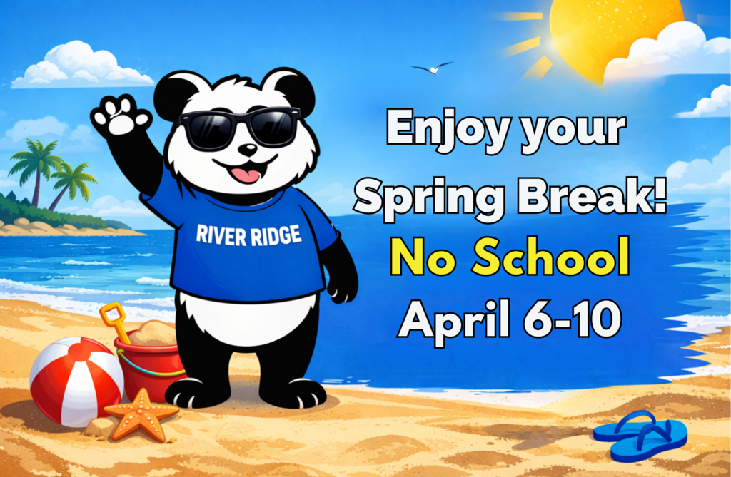 panda bear waving and text saying enjoy your spring break