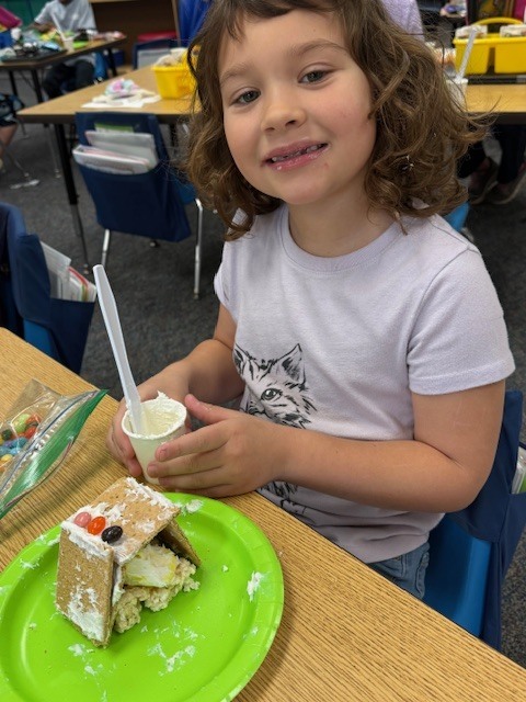 Mrs. Wells’s class had some eggs-tra egg-citing learning activities to go along with the book Rechenka’s Eggs by Patricia Polocco. They built and ate the cutest little Peep houses and measured with jellybeans.
